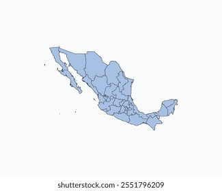 High Detailed Soft Blue Map of Mexico on White isolated background, Vector Illustration EPS 10