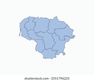 High Detailed Soft Blue Map of Lithuania on White isolated background, Vector Illustration EPS 10