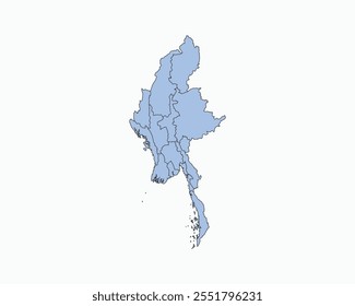 High Detailed Soft Blue Map of Myanmar on White isolated background, Vector Illustration EPS 10