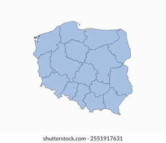 High Detailed Soft Blue Map of Poland on White isolated background, Vector Illustration EPS 10