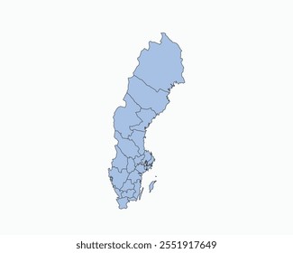 High Detailed Soft Blue Map of Sweden on White isolated background, Vector Illustration EPS 10