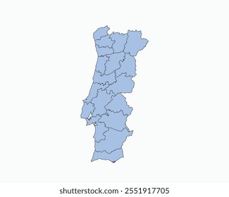 High Detailed Soft Blue Map of Portugal on White isolated background, Vector Illustration EPS 10