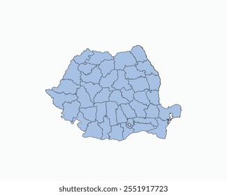 High Detailed Soft Blue Map of Romania on White isolated background, Vector Illustration EPS 10