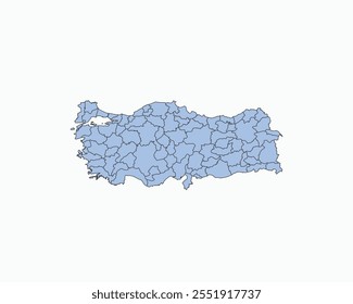 High Detailed Soft Blue Map of Turkey on White isolated background, Vector Illustration EPS 10