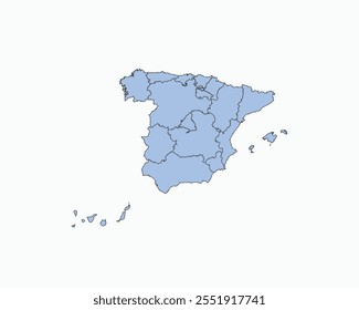 High Detailed Soft Blue Map of Spain on White isolated background, Vector Illustration EPS 10