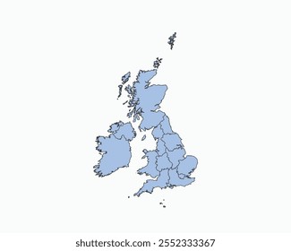 High Detailed Soft Blue Map of United Kingdom on White isolated background, Vector Illustration EPS 10