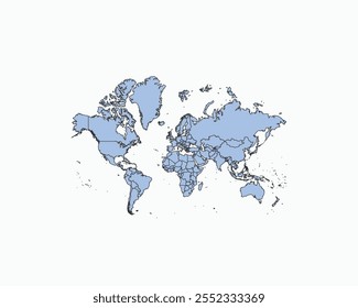 High Detailed Soft Blue Map of World on White isolated background, Vector Illustration EPS 10