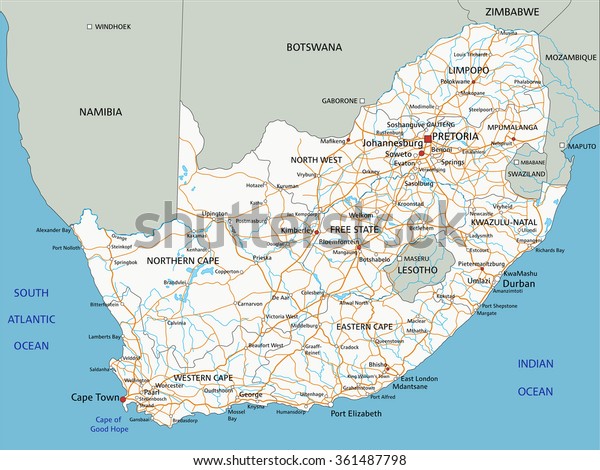 High Detailed South Africa Road Map Stock Vector (Royalty Free) 361487798