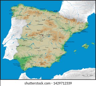 High Detailed Spain Physical Map Cities Stock Vector (Royalty Free ...