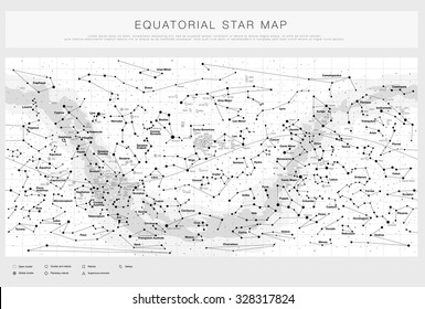 High detailed star map with names of stars, contellations and Me