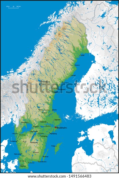 High Detailed Sweden Physical Map With Cities Rivers Lakes And High Detailed Sweden Physical Map 600w 1491566483