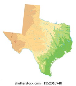 High detailed Texas physical map.