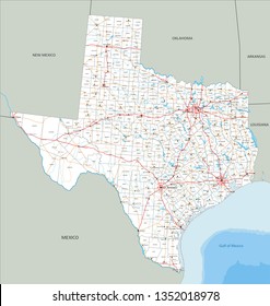 High Detailed Texas Road Map With Labeling.