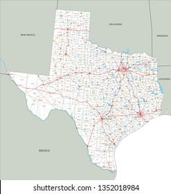 High Detailed Texas Road Map With Labeling.