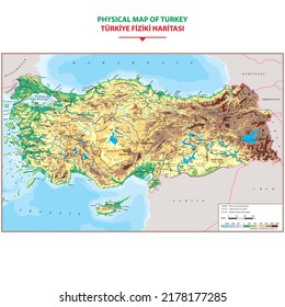 High detailed Turkey physical map with labeling