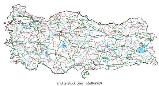 High detailed Turkey road map with labeling.