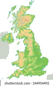 High detailed United Kingdom physical map.