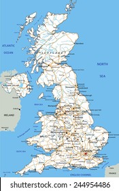 High detailed United Kingdom road map with labeling.