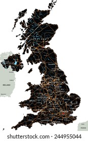 High detailed United Kingdom road map with labeling.