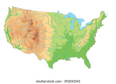 High detailed United States of America physical map.