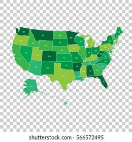 High detailed USA map with federal states. Vector illustration United states of America in green color.