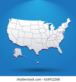 High detailed USA map with federal states. Vector illustration United states of America on blue background.