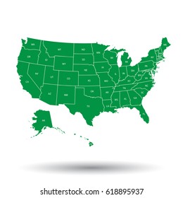 High detailed USA map with federal states. Vector illustration United states of America in green color.