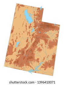 High Detailed Utah Physical Map.