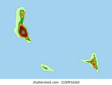 High detailed vector Comoros physical map, topographic map of Comoros on white with rivers, lakes and neighbouring countries. Vector map suitable for large prints and editing.