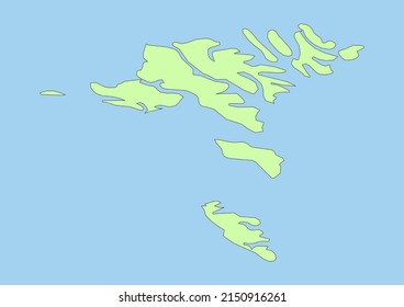 High detailed vector Faroe Islands physical map, topographic map of Faroe Islands on white with rivers, lakes and neighbouring countries. Vector map suitable for large prints and editing.