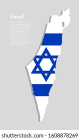 High detailed vector flag Israel country outline border map isolated on background. State template Near East trip pattern, report, infographic, backdrop. Asia nation business silhouette sign concept.
