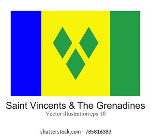High Detailed vector flag of Saint Vincents & Grenadines isolated on white background. Vector illustration eps 10.