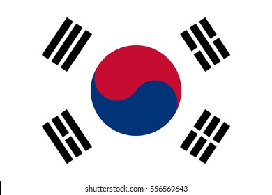 Bandera vectorial de Corea del Sur. La República de Corea también se conoce como bandera oficial de Corea del Sur en ambos colores y proporciones, también conocida como el Taegeukgi. 