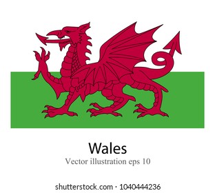 High Detailed vector flag of Wales isolated on white background. Vector illustration eps 10.