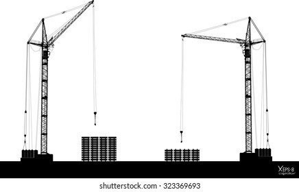High detailed vector hoisting cranes isolated on white. Vector illustration