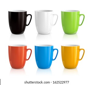 High detailed vector illustration of colorful cups isolated on white background