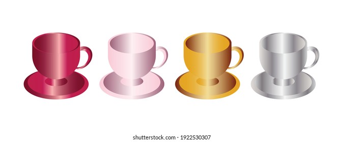 High detailed vector illustration of colorful cups isolated on white background