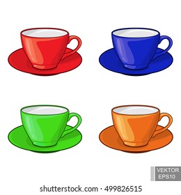 High detailed vector illustration of colorful cups isolated on white background