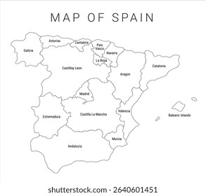 High detailed vector illustration map of Spain, Colorful Map of Spain with Provinces, multi colored political map of Spain, Spain Map regions vector drawing image, eps 10, geographical borders