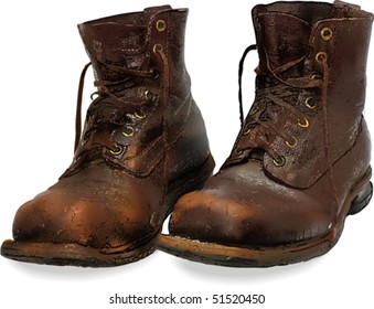 High detailed vector illustration old brown boots. Mesh. Also please see other variants of this picture - image ID 37020937 (low detailed vector), image ID 29325100 (photography)