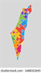 High detailed vector Israel country map made pieces puzzle isolated on background. State template Near East trip pattern, report, infographic, backdrop. Asia nation business silhouette sign concept.