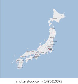 High detailed vector Japan country outline border map isolated on background. State template japanese islands trip pattern, report, infographic, backdrop. Asia nation business silhouette sign concept.