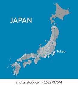 High Detailed Vector Japan Country Outline Border Map Isolated On Background. State Template Japanese Islands Trip Pattern, Report, Infographic, Backdrop. Asia Nation Business Silhouette Sign Concept.