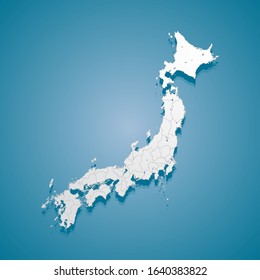 High detailed vector Japan country outline border map isolated on background. State template japanese islands trip pattern, report, infographic, backdrop. Asia nation business silhouette sign concept.