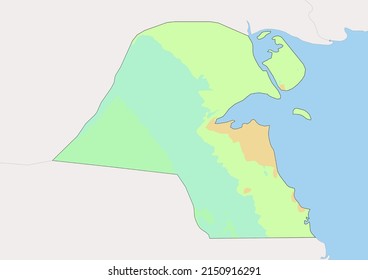 High detailed vector Kuwait physical map, topographic map of Kuwait on white with rivers, lakes and neighbouring countries. Vector map suitable for large prints and editing.