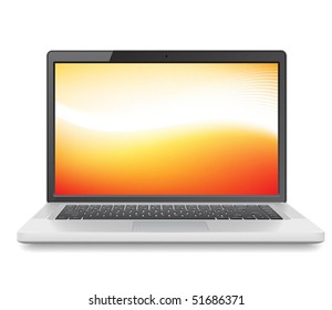 High detailed vector laptop with abstract colorful background on screen.