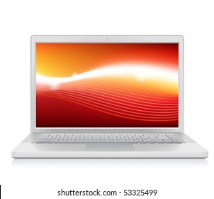 High detailed vector laptop with abstract colorful background on screen.