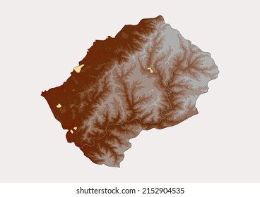 Mapa físico detallado del vector de Lesotho, mapa topográfico de Lesotho sobre blanco con ríos, lagos y países vecinos. Mapa vectorial adecuado para grandes impresiones y edición.