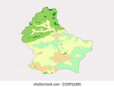 High detailed vector Luxembourg physical map, topographic map of Luxembourg on white with rivers, lakes and neighbouring countries. Vector map suitable for large prints and editing.