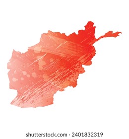 High detailed vector map. Afghanistan. Watercolor style. Scarlet bright red color.